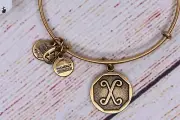 NEW NWT Alex and Ani Letter Initial X Charm Bangle Gold Bracelet