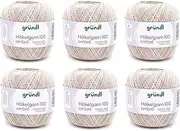 [Gründl] Crochet Yarn 100 Ombre (Mercerised Cotton Yarn for Crocheting 100% Cotton, 100 g/566 m, Needle Size: 1.5-2, 6 x 100 g), Beige/Grey