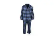 Mens Flannelette Pyjama Set Sleepwear Soft 100% Cotton PJs - Blue Check