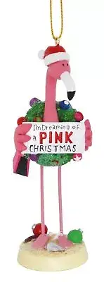 Pink Flamingo in Santa Hat Dreaming of a Pink Christmas Holiday Ornament