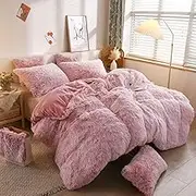XeGe Plush Shaggy Duvet Cover, Luxury Ultra Soft Crystal Velvet Fuzzy Bedding 1PC(1 Faux Fur Duvet Cover), Fluffy Furry Comforter Cover for Bedroom Home Decoration, Zipper Closure (King, Pink Ombre)