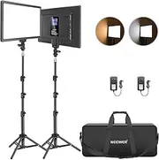 Neewer 13" Led Video Light Panel Kit, 2 Pack Dimmable Bi Color Soft Key Lighting with Tripod Stand, 8000mAh Battery, 3200~5600K CRI97+ 2400Lux for Game/Streaming/YouTube Recording/Studio Photography