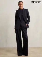 Reiss Navy Haisley Petite Wool-Blend Wide-Leg Suit Trousers (F96468) | $310
