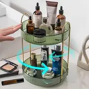 HIDOSNG Rotating Makeup Organizer 2 Tier Cosmetic Storage Box Perfume Organizer Fits Cosmetic Vintage Storage for Bathroom Dresser Perfume, Lipsticks, Makeup Brushes, （Clear）