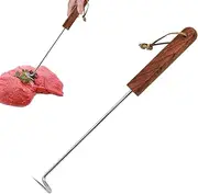 Pigtail Meat Flippers - Stainless Steel Meat Flipper Hook | Cooking Gadget, Food Twister with Wooden Handle for Vegetables, Ribs, Chicken and Hot Dogs