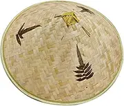 [Ｗoowayo] Bamboo Hat for Women Men,Straw Hats Chinese Oriental Hat Bamboo Sun Hat Weave Bamboo Braided Hat with Adjustable Windproof Rope Cone Peak Fishing Hat for Tourism Farming Stage Prop