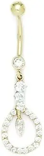 [Generic] 14ct Yellow Gold CZ Cubic Zirconia Simulated Diamond 14 Gauge Dangling Circle Body Jewelry Belly Ring Measures 42x12mm Jewelry Gifts for Women