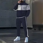 Men's Color Block 2pcs 3D Sweatshirt Sets Tracksuit Hoodie Sweatshirt Long Sleeve Long pants Hooded Casual Daily Athleisure 3D Print Spring Fall Winter Navy Bl