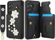 for Samsung A15 (5G) Lanyard Leather Wallet Phone Case Wrist Strap Cover(for Samsung A15 (5G)/Black)