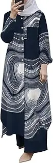 [Generic] Womens Prayer Dress Solid One-Piece Muslim Abaya Solid Color Maxi Breathable Islamic Robe Islamic Robe, Navy, 3X-Large