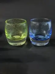 2 Crate & Barrel Lime Green & Blue Cabana Tealight 2 1/2" Bubble Holders