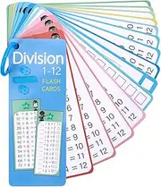 15 Pcs Division Flash Cards Division Table Cards 1-12 Maths Table Flashcards Division Flashcards with 1 Ring, Self Check Math Learning Aids, Elementary Division Leaning Aids