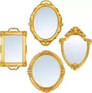 4 Pcs Vintage Gold Mirror Set Including Oval Antique Decorative Wall Mirror Gold