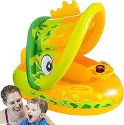 Toddler Pool Floats | Kids Swimming Pool Float with Canopy | Boat-Shaped Water Playing Toy with Steering Wheel and Horn for Boys, Girls, Preschoolers