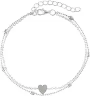 [ZORVUJI] Anklet for Women Silver Stainless Steel Adjustable Double Layer Anklet with Heart Pendant Summer Foot Jewellery for Women