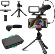 Movo Uvlogger- Android/Usb-C/Iphone 15 Compatible Vlogging Kit: Phone Tripod, Ph