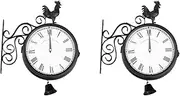 2X Outdoor Garden Wall Station Clock Double Sided Cockerel Vintage Retro Home Decor