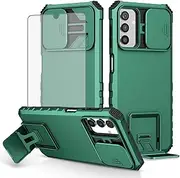 [Asuwish] Phone Case for Samsung Galaxy A13 5G with Tempered Glass Screen Protector and Slide Camera Cover Kickstand Stand Slim Protective Cell A04S M13 G5 A 13 2022 13A A135G SM A136U Women Men Green