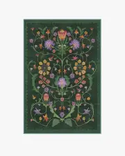 120' x 185' | Machine Washable Runner Rug | Kid & Pet Friendly | Indoor Rug | Protea Forest Green Flatwoven Rug by Iris Apfel | Ruggable