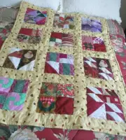 Handmade 12 Block Patchwork Quilt Wall Hanging Yellow Fabric w/Leaves Binding