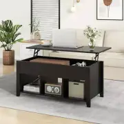 Costway Lift Up Coffee Table with Lift Top and Hidden Compartment-Black