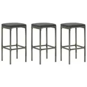 Bar Stools with Cushions 3 pcs Grey Poly Rattan