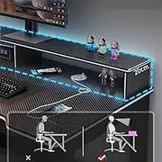 Home Double Pc Table Desktop Student Desk Home Bedroom Study Desk Office Desk Carbon Fibre Simple Gaming Table Storage(Black,130x60x75cm)