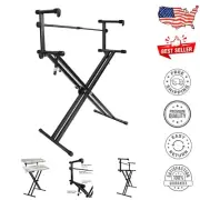 Durable Black Iron Two-Tier Keyboard Stand with Adjustable Heights – Pro Series