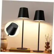 Cordless Table Lamp, 3 Color Stepless Dimming, 5000mAh 2 Pack Black