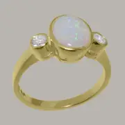 Solid 10k Yellow Gold Natural Opal & Cubic Zirconia Womens Trilogy Ring