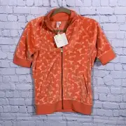 B By Burton Stray Bullet Zip Front Broken Heart Velour Sweatshirt Orange S NWT