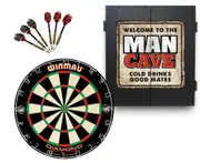 Winmau Diamond Plus Dart Board+ Welcome to the Man Cave Dartboard Cabinet + Darts