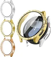 Galaxy Watch 7 Screen Protector,Bling Case for Samsung Watch 7 Screen Protector 40mm,Hard PC Bumper Case+Tempered Glass Diamond Glitter Protective Cover for Samsung Galaxy Watch 7 Case,rose gold