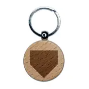 Home Plate Baseball Engraved Wood Round Keychain Tag Charm