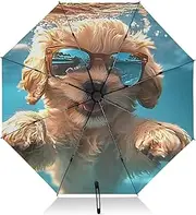 [PDZRMY] UV Protection Travel Umbrella Dog Swim Funny Compact for Rain and Sun - Auto Open and Close UPF 50+ Windproof Portable 46” Sun Umbrella for Women and Men