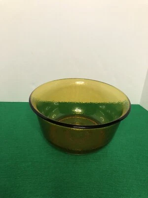 Vtg 1950's GE Amber Mixing Bowl 4.75” Tall X 9.5” Wide. Pebble Textured Glass.