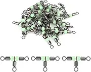 3 Way Swivels Fishing Tackle,50 Pcs Three Way T Shape Cross Line Rolling Swivels with Luminous Beads Saltwater Freshwater, Fishing Ball Bearing Swivels for Sea Fishing Connector Tackle