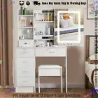 White Dressing Table w/ LED Mirror 6 Drawers Stool Vanity Makeup Dresser Bedroom