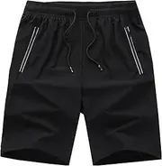 [JEShifangjiusu] Men's Mesh Drawstring Shorts with Zip Pockets Breathable Quick-Drying Casual Short Loose Durable Short Pant