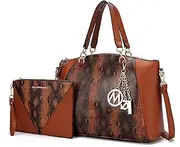 [MKF Collection] Tote Bag for Women With Wristlet, Snake Embossed Vegan Leather Crossbody Top-Handle Handbag Purse