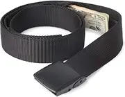 Travel Security Money Belt with Hidden Money Pocket - Cashsafe Anti-Theft Wallet Unisex Nickel free Nylon Belt by CowboyGuru, A-black, Suit for pant size 26"-40"