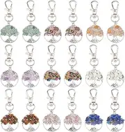 [SUPERFINDINGS] 18Pcs 9 Colors Tree of Life Gemstone Charms Mixed Stone Charms with Lobster Clasps Rose Quartz Gemstone Pendants Clip On Charm for DIY Jewelry Keychain Making