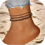 [FaithHeart] 1/2/3Pcs Ankle Bracelets for Women, Waterproof Layered Anklet Set Paperclip Figaro Cuban Link Chain Dainty Summer Beach Jewelry Gift for Women Adjustable Size