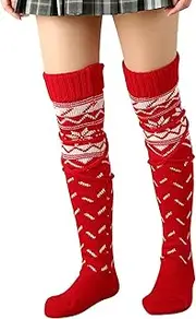 [Generic] Christmas Stockings Cable Knit Warm The Cotton Stockings Over Christmas Knee Stockings Women Girls Socks Knit Warm Long High Ladies Socks Hot Fishnet Stockings plus Size