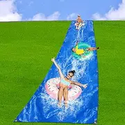 30 x 9.8 Ft Lawn Water Slide Extra Long Heavy Duty Water Slide Tarp with 24 Metal Stake and 5 Self-Adhesive Repair Patches Big Lawn Slip and Slide for Outdoor Backyard Lawn Summer Party Water Games