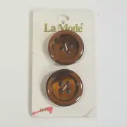 La Mode Large Brown Button - 35mm - 1 1/8 inch - 4 hole, New on Card