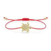 Gold Turtle Charm Thin Red String Protection Bracelet