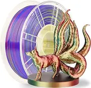 Silk PLA 3D Printer Filament, Tri Colour Silk Red, Yellow, Blue Rainbow Filament, Rainbow PLA 3D Printer Filament, Clean Wound Dimensional Accuracy +/-0.03mm, 1KG/Spool
