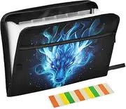 Quteprint 13 Pockets Expanding File Folder with Zipper Closure, Blue Dragon Fire Accordion File Folder with Sticky Labels, Letter Size A4 Papers Expandable File Document Organizer