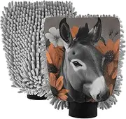 XYMZR Donkey Flowers Butterfly Absorbent Microfiber Car Wash Mitt, Funny Cute Anime Scratch Free for Cars Cleaning, Home Cleaning Mitts, 2 Pack, 10.24” L x 7.09” W